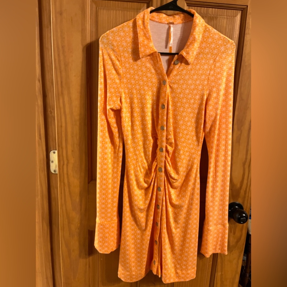 Free People Vibrant Orange Long Sleeve Dress